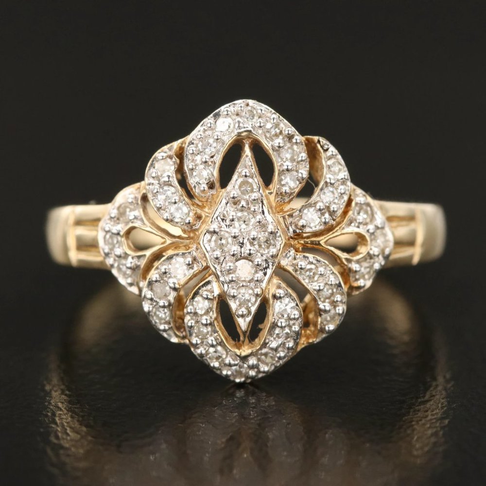 10k Vintage .15 ctw Diamond Openwork Ring